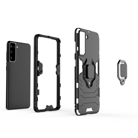 Samsung Galaxy S21 Hoesje - MobyDefend Dubbelgelaagde Pantsercase Met Standaard - Zwart