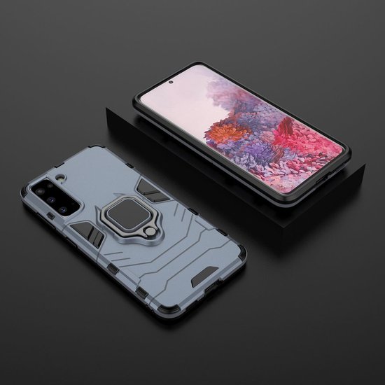 Samsung Galaxy S21 Hoesje - MobyDefend Dubbelgelaagde Pantsercase Met Standaard - Navy blauw