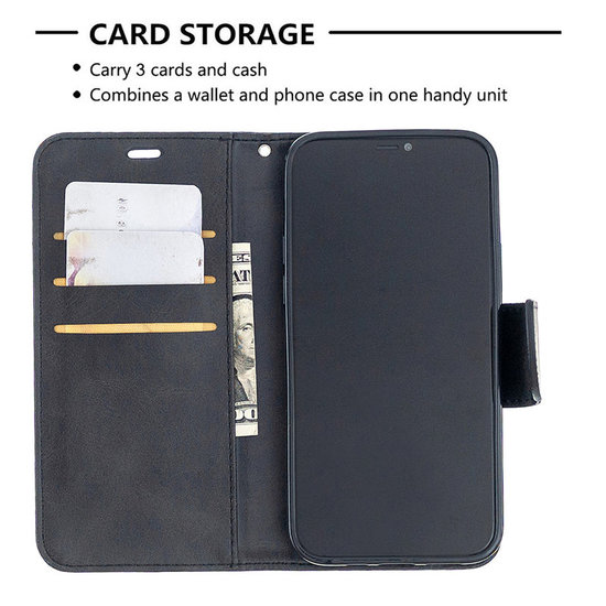 iPhone 12 / iPhone 12 Pro hoesje, MobyDefend Wallet Book Case Met Koord, Zwart
