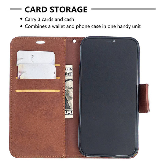 iPhone 12 / iPhone 12 Pro hoesje, MobyDefend Wallet Book Case Met Koord, Bruin
