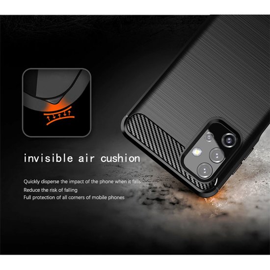 Samsung Galaxy A32 (4G) Hoesje - MobyDefend TPU Backcover - Geborstelde Metaal &amp; Carbon-Look - Zwart