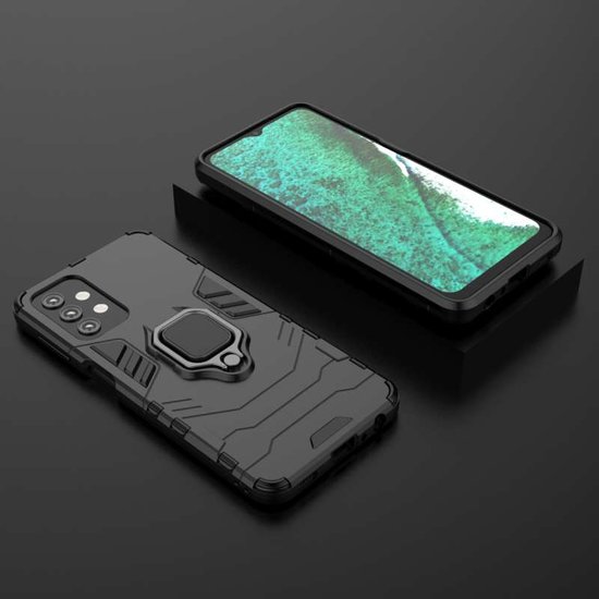 Samsung Galaxy A32 (5G) Hoesje - MobyDefend Dubbelgelaagde Pantsercase Met Standaard - Zwart