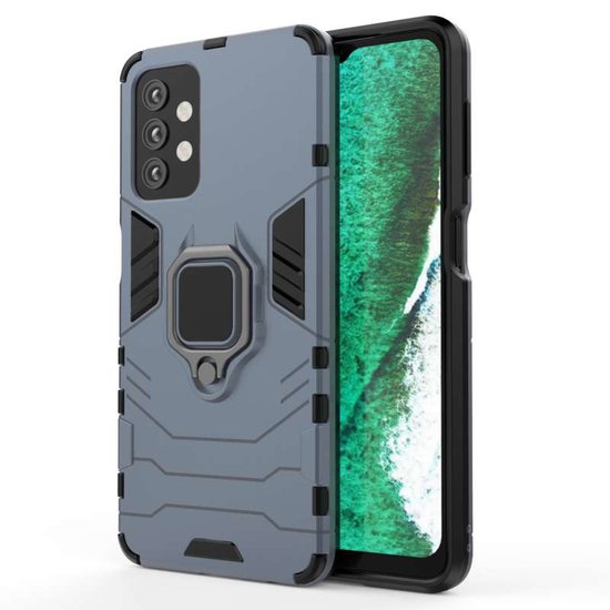 Samsung Galaxy A32 (5G) Hoesje - MobyDefend Dubbelgelaagde Pantsercase Met Standaard - Navy blauw