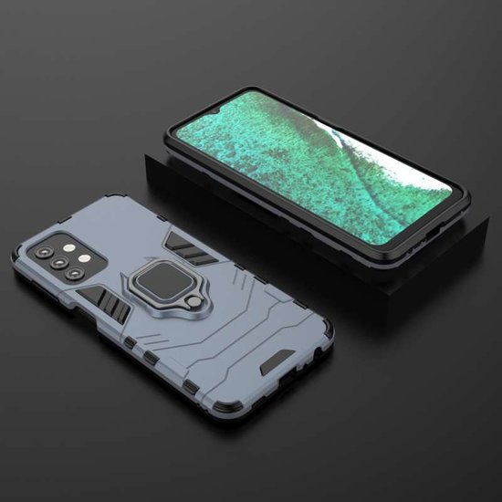 Samsung Galaxy A32 (5G) Hoesje - MobyDefend Dubbelgelaagde Pantsercase Met Standaard - Navy blauw