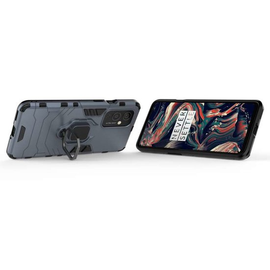 OnePlus 9 hoesje, MobyDefend Dubbelgelaagde Pantsercase Met Standaard, Navy blauw