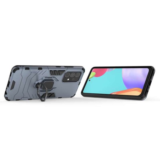 Samsung Galaxy A52 / A52s Hoesje - MobyDefend Dubbelgelaagde Pantsercase Met Standaard - Navy Blauw