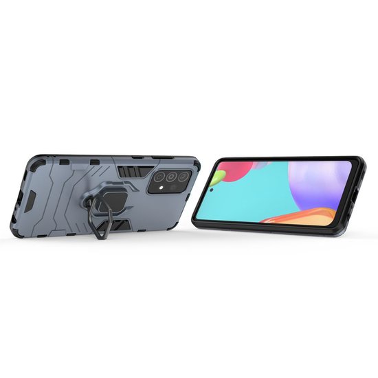 Samsung Galaxy A72 Hoesje - MobyDefend Dubbelgelaagde Pantsercase Met Standaard - Navy Blauw