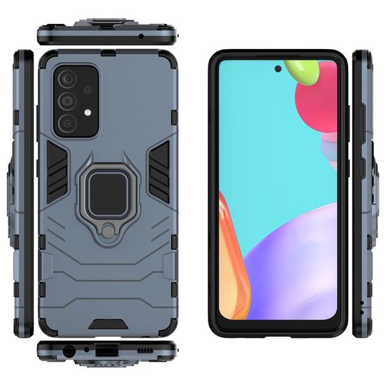 Samsung Galaxy A72 Hoesje - MobyDefend Dubbelgelaagde Pantsercase Met Standaard - Navy Blauw