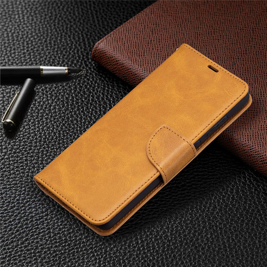 Samsung Galaxy A72 hoesje, MobyDefend Wallet Book Case Met Koord, Lichtbruin