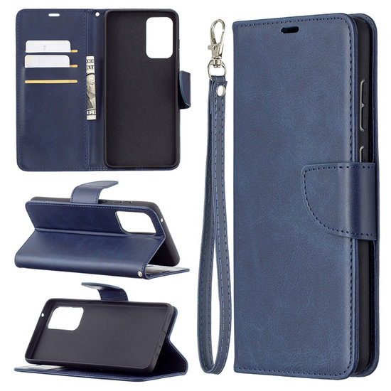 Samsung Galaxy A72 hoesje, MobyDefend Wallet Book Case Met Koord, Blauw