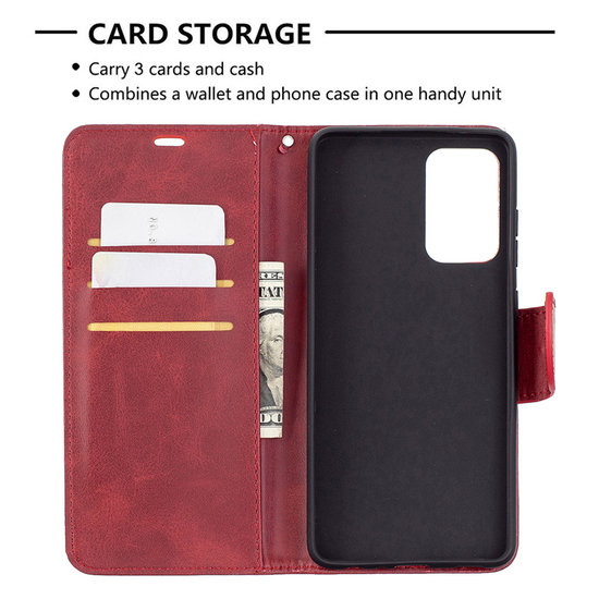 Samsung Galaxy A72 hoesje, MobyDefend Wallet Book Case Met Koord, Rood