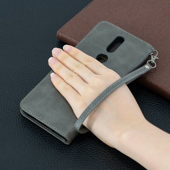 Nokia 2.4 Hoesje - MobyDefend Wallet Book Case Met Koord - Grijs
