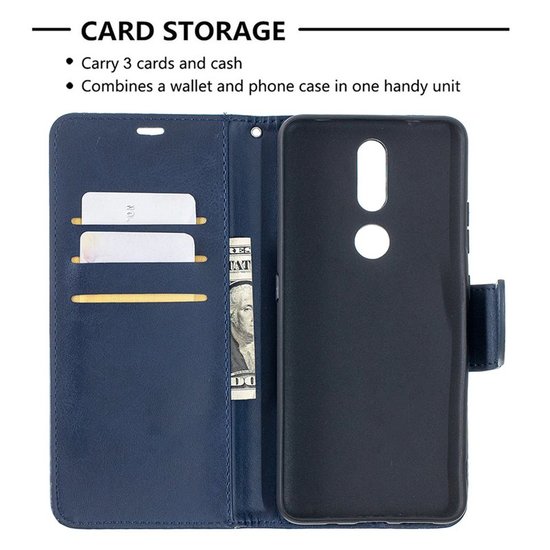 Nokia 2.4 hoesje, MobyDefend Wallet Book Case Met Koord, Blauw