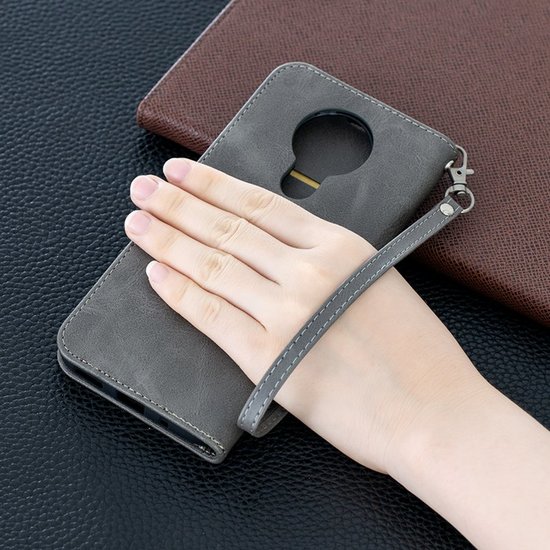 Nokia 3.4 Hoesje - MobyDefend Wallet Book Case Met Koord - Grijs