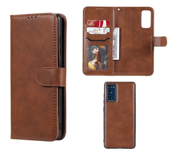 Samsung Galaxy S20 FE hoesje, MobyDefend Luxe 2-in-1 Wallet Book Case Met Uitneembare Backcover, Bruin