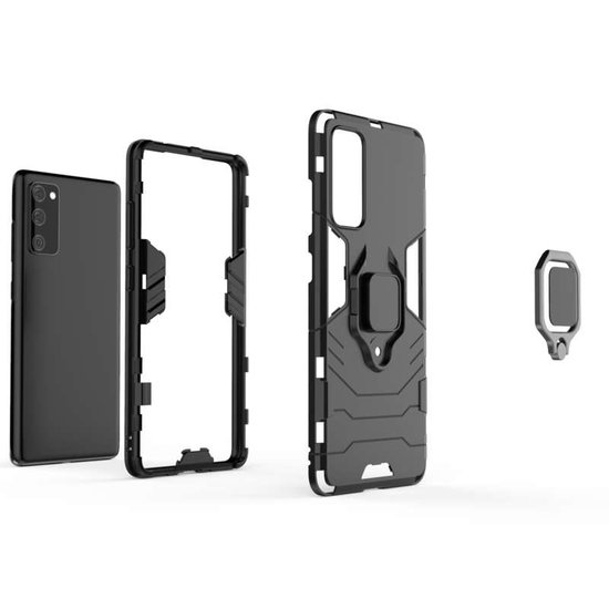 Samsung Galaxy S20 FE Hoesje - MobyDefend Dubbelgelaagde Pantsercase Met Standaard - Zwart