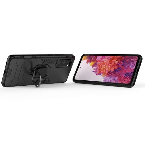 Samsung Galaxy S20 FE Hoesje - MobyDefend Dubbelgelaagde Pantsercase Met Standaard - Zwart