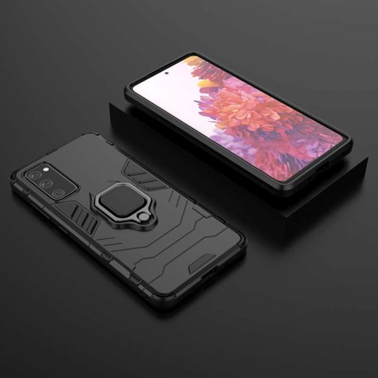 Samsung Galaxy S20 FE Hoesje - MobyDefend Dubbelgelaagde Pantsercase Met Standaard - Zwart