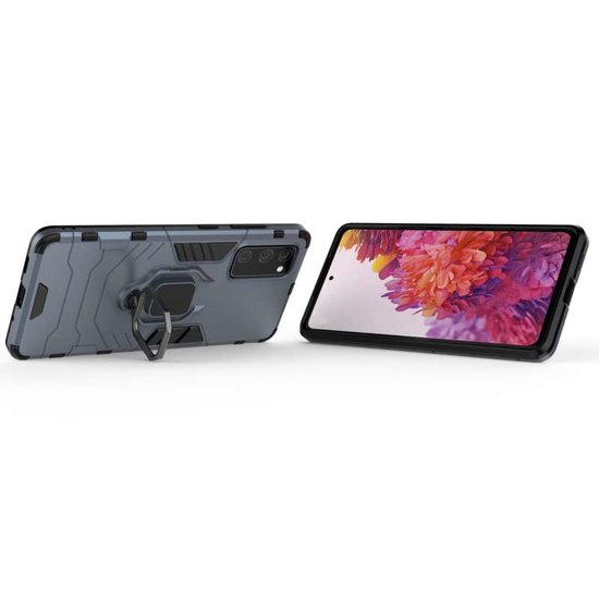 Samsung Galaxy S20 FE Hoesje - MobyDefend Dubbelgelaagde Pantsercase Met Standaard - Navy Blauw