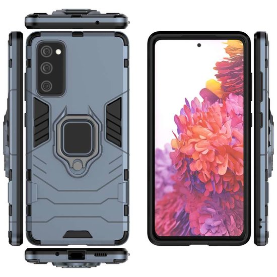 Samsung Galaxy S20 FE Hoesje - MobyDefend Dubbelgelaagde Pantsercase Met Standaard - Navy Blauw
