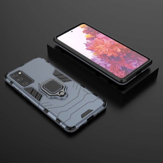 Samsung Galaxy S20 FE Hoesje - MobyDefend Dubbelgelaagde Pantsercase Met Standaard - Navy Blauw