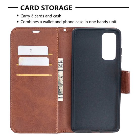 Samsung Galaxy S20 FE hoesje, MobyDefend Wallet Book Case Met Koord, Bruin