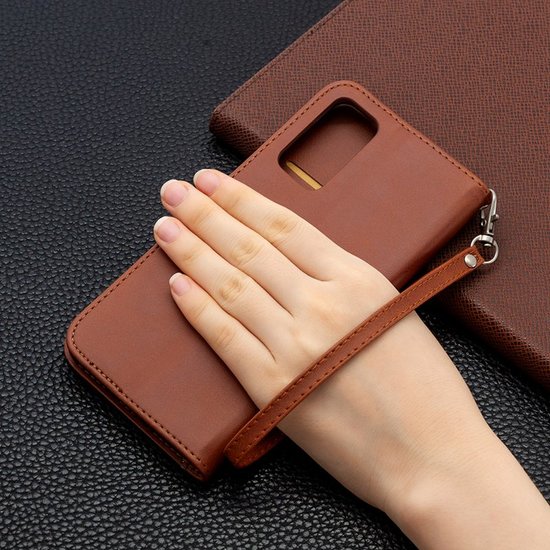 Samsung Galaxy S20 FE hoesje, MobyDefend Wallet Book Case Met Koord, Bruin