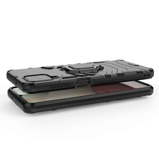 Samsung Galaxy A12 / M12 Hoesje - MobyDefend Dubbelgelaagde Pantsercase Met Standaard - Zwart