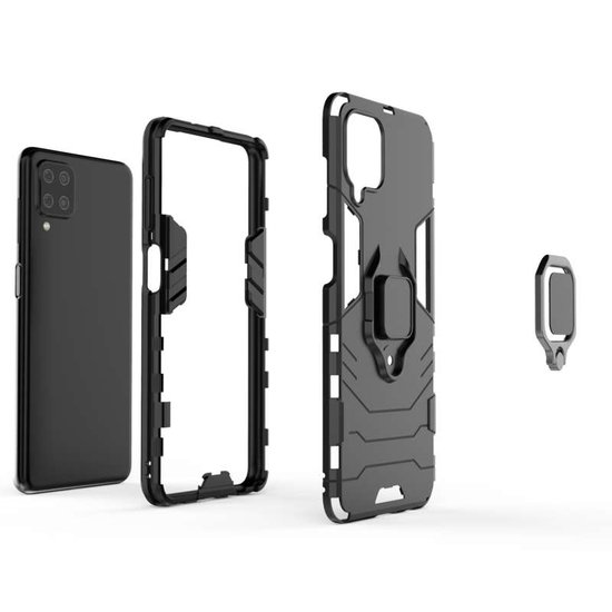 Samsung Galaxy A12 / M12 Hoesje - MobyDefend Dubbelgelaagde Pantsercase Met Standaard - Zwart