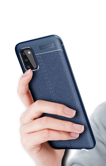 Samsung Galaxy A02s hoesje, MobyDefend TPU Gelcase, Lederlook, Navy blauw