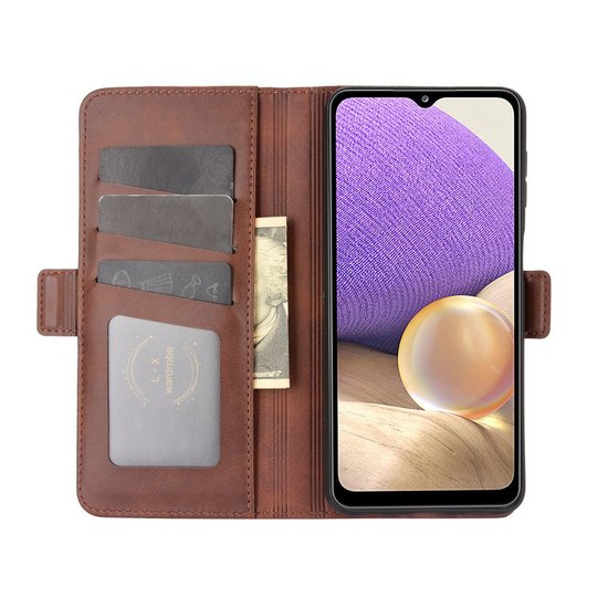 Samsung Galaxy A32 (4G), hoesje, MobyDefend Luxe Wallet Book Case (Sluiting Zijkant), Bruin