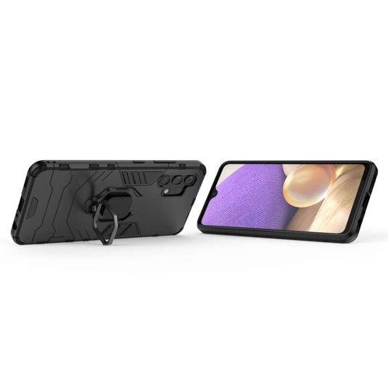 Samsung Galaxy A32 (4G) Hoesje - MobyDefend Dubbelgelaagde Pantsercase Met Standaard - Zwart