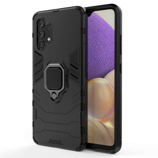 Samsung Galaxy A32 (4G) hoesje, MobyDefend Dubbelgelaagde Pantsercase Met Standaard, Zwart