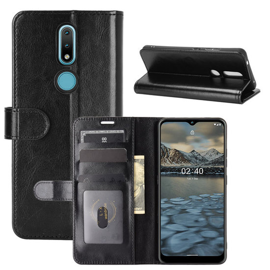 Nokia 2.4 hoesje, MobyDefend Wallet Book Case (Sluiting Achterkant), Zwart