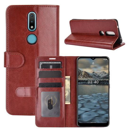 Nokia 2.4 hoesje, MobyDefend Wallet Book Case (Sluiting Achterkant), Bruin