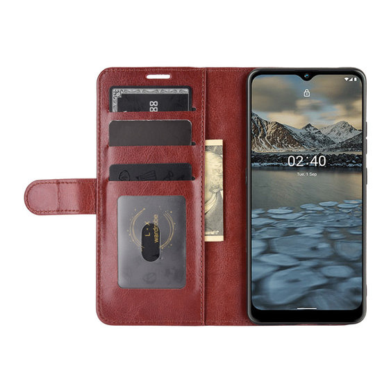 Nokia 2.4 hoesje, MobyDefend Wallet Book Case (Sluiting Achterkant), Bruin