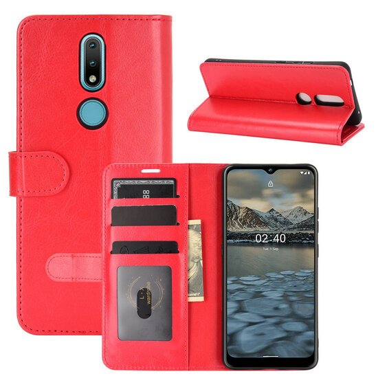 Nokia 2.4 hoesje, MobyDefend Wallet Book Case (Sluiting Achterkant), Rood