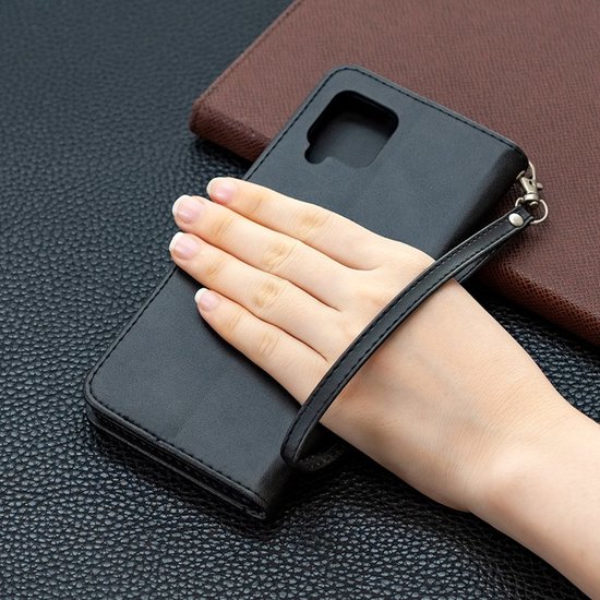 Samsung Galaxy A42 hoesje, MobyDefend Wallet Book Case Met Koord, Zwart