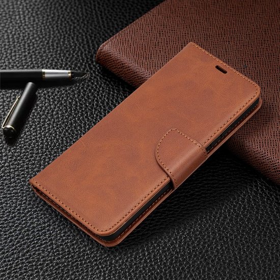 Samsung Galaxy A42 hoesje, MobyDefend Wallet Book Case Met Koord, Bruin