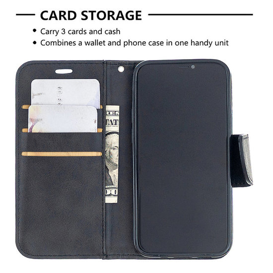 Apple iPhone 12 Mini hoesje, MobyDefend Wallet Book Case Met Koord, Zwart