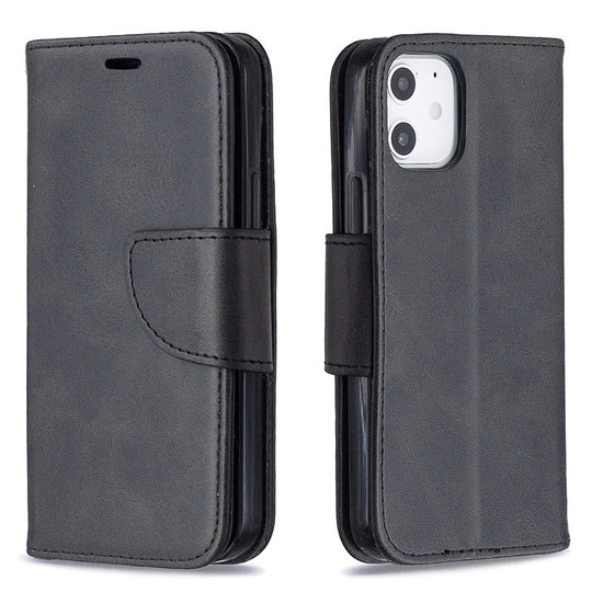 Apple iPhone 12 Mini Hoesje - MobyDefend Wallet Book Case Met Koord - Zwart