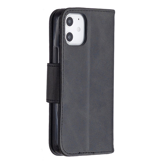 Apple iPhone 12 Mini hoesje, MobyDefend Wallet Book Case Met Koord, Zwart