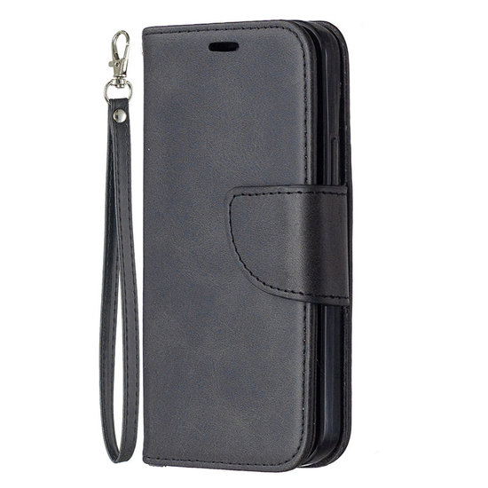 Apple iPhone 12 Mini hoesje, MobyDefend Wallet Book Case Met Koord, Zwart