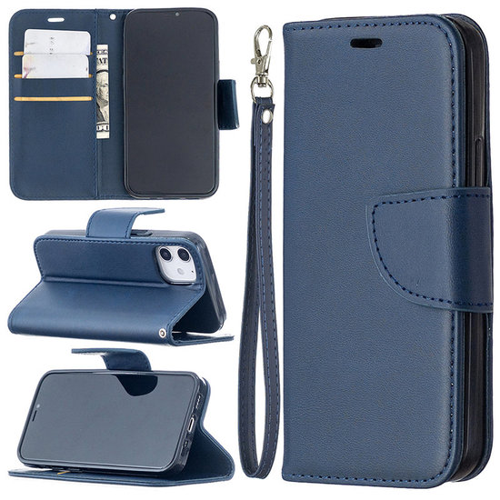 Apple iPhone 12 Mini Hoesje - MobyDefend Wallet Book Case Met Koord - Blauw