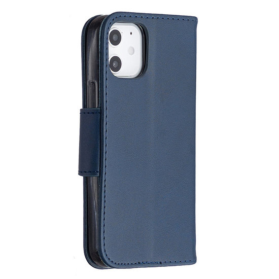 Apple iPhone 12 Mini hoesje, MobyDefend Wallet Book Case Met Koord, Blauw