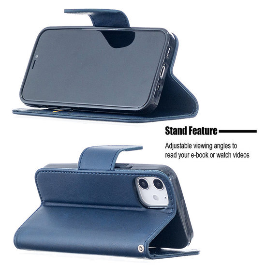 Apple iPhone 12 Mini Hoesje - MobyDefend Wallet Book Case Met Koord - Blauw