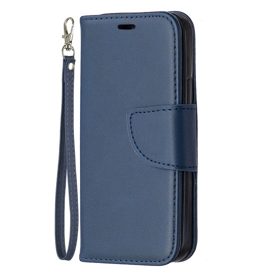 Apple iPhone 12 Mini Hoesje - MobyDefend Wallet Book Case Met Koord - Blauw