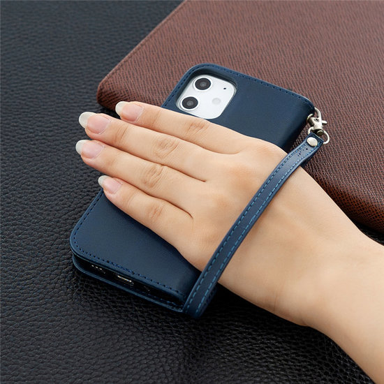 Apple iPhone 12 Mini Hoesje - MobyDefend Wallet Book Case Met Koord - Blauw