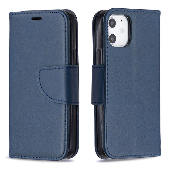 Apple iPhone 12 Mini Hoesje - MobyDefend Wallet Book Case Met Koord - Blauw