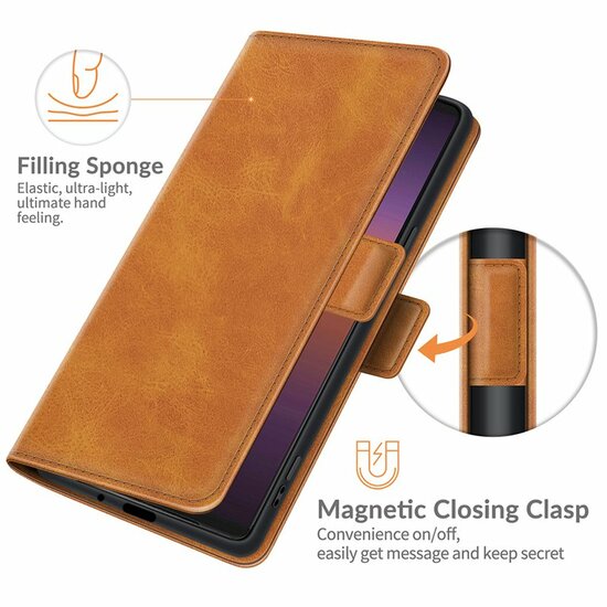 Sony Xperia 1 III Hoesje - MobyDefend Luxe Wallet Book Case (Sluiting Zijkant) - Lichtbruin